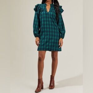 Sugarlips Plaid Babydoll Ruffle Sleeve Dress